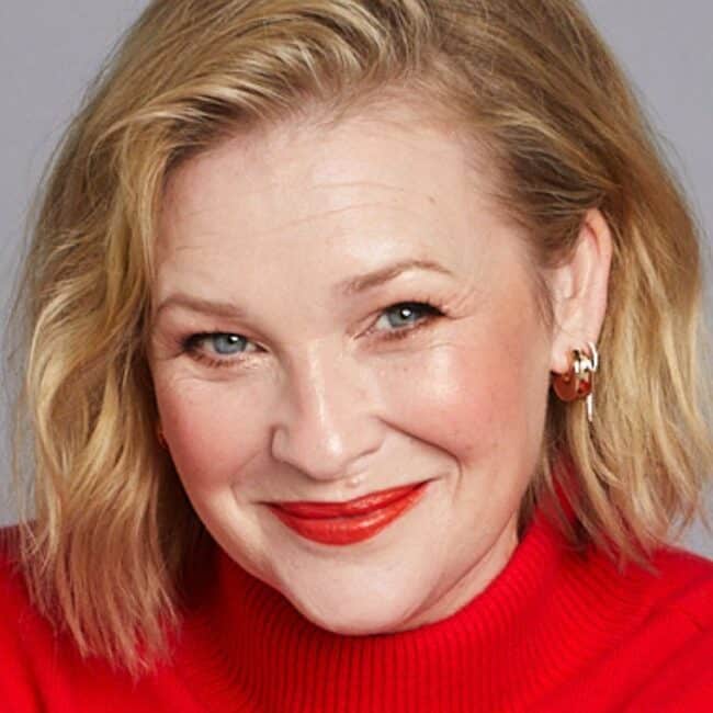 Joana Page, acclaimed actress, speaking at a live event or panel discussion